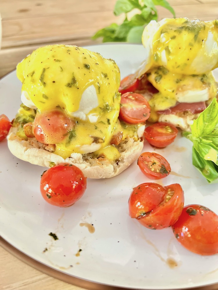 Caprese Eggs Benedict on a plate
