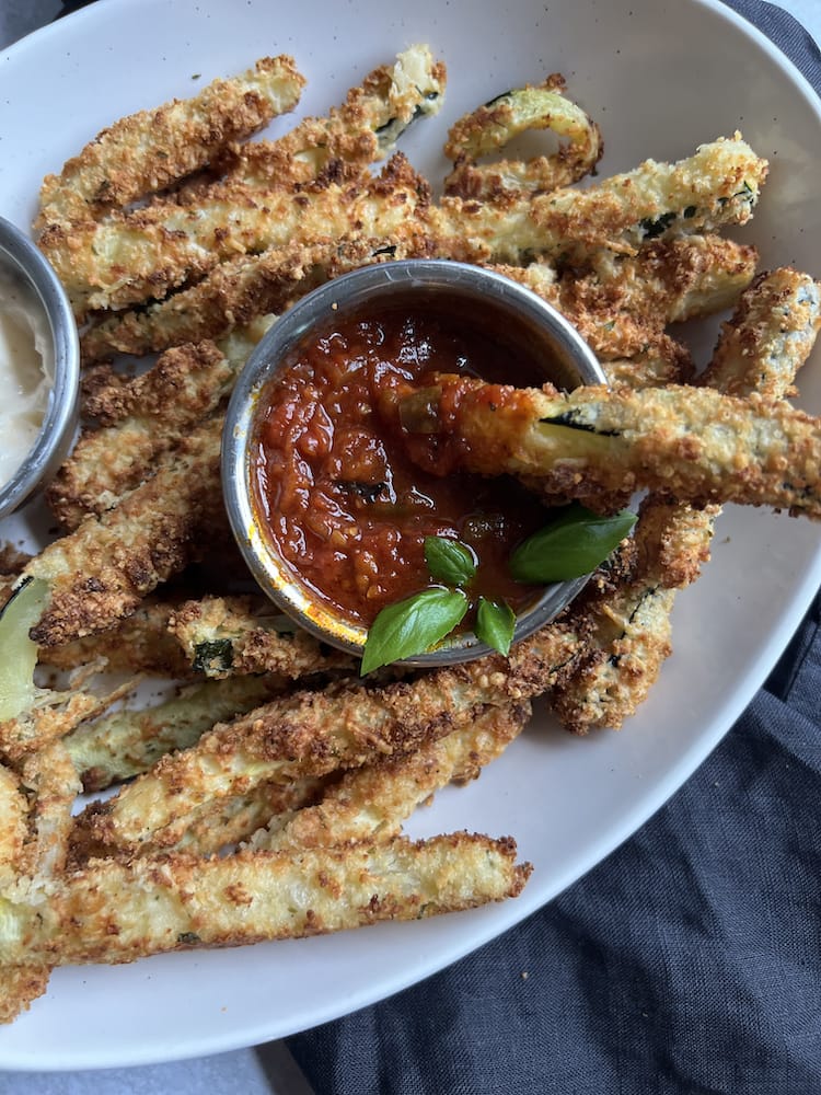 Air Fryer Zucchini Fries in a serving dish