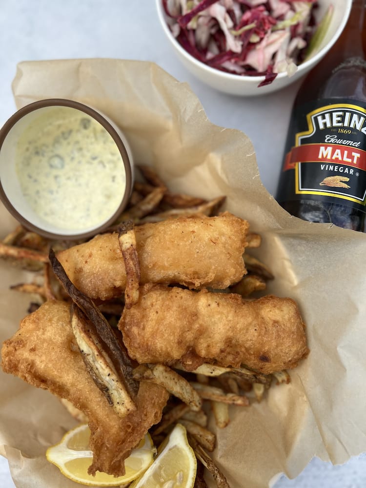 Haddock Fish and Chips with Curry Tartar Sauce