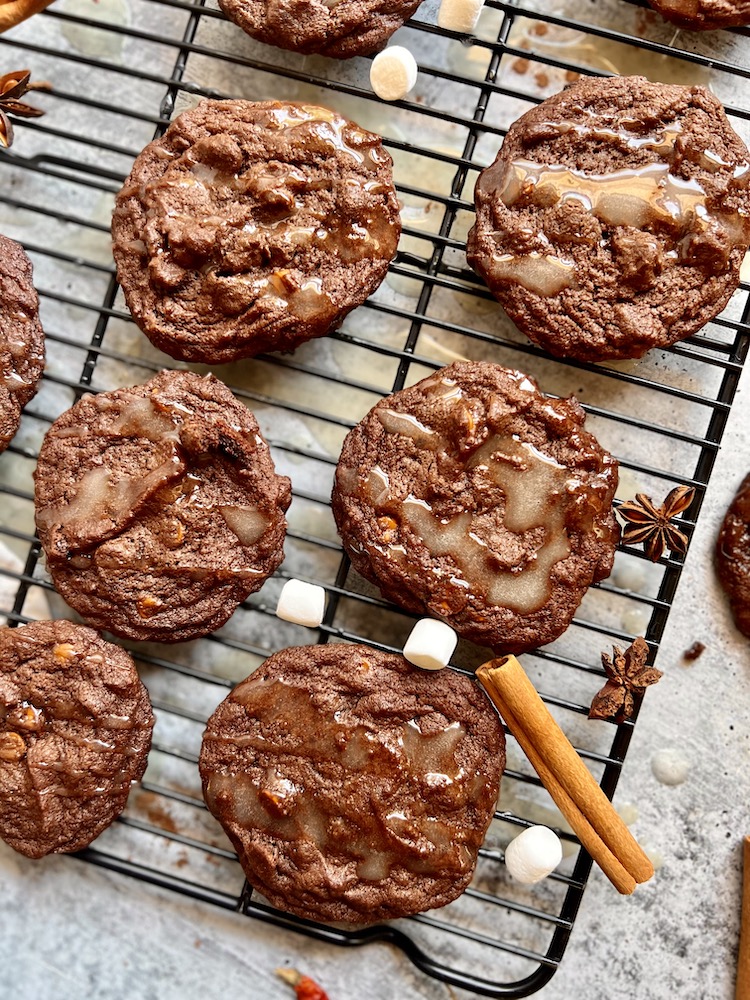 Mexican Hot Chocolate Cookies laid on a cooling rack