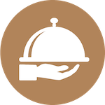 An icon of a hand holding a meal with cloche over it