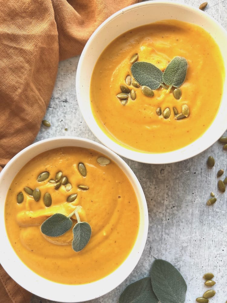 Creamy Butternut Squash Bisque in two bowls