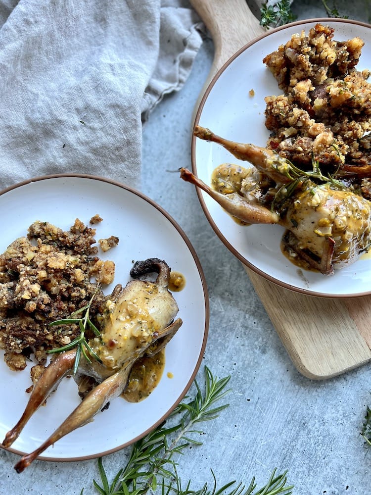 Roasted Quail with Citrus Herb Sauce on a plate