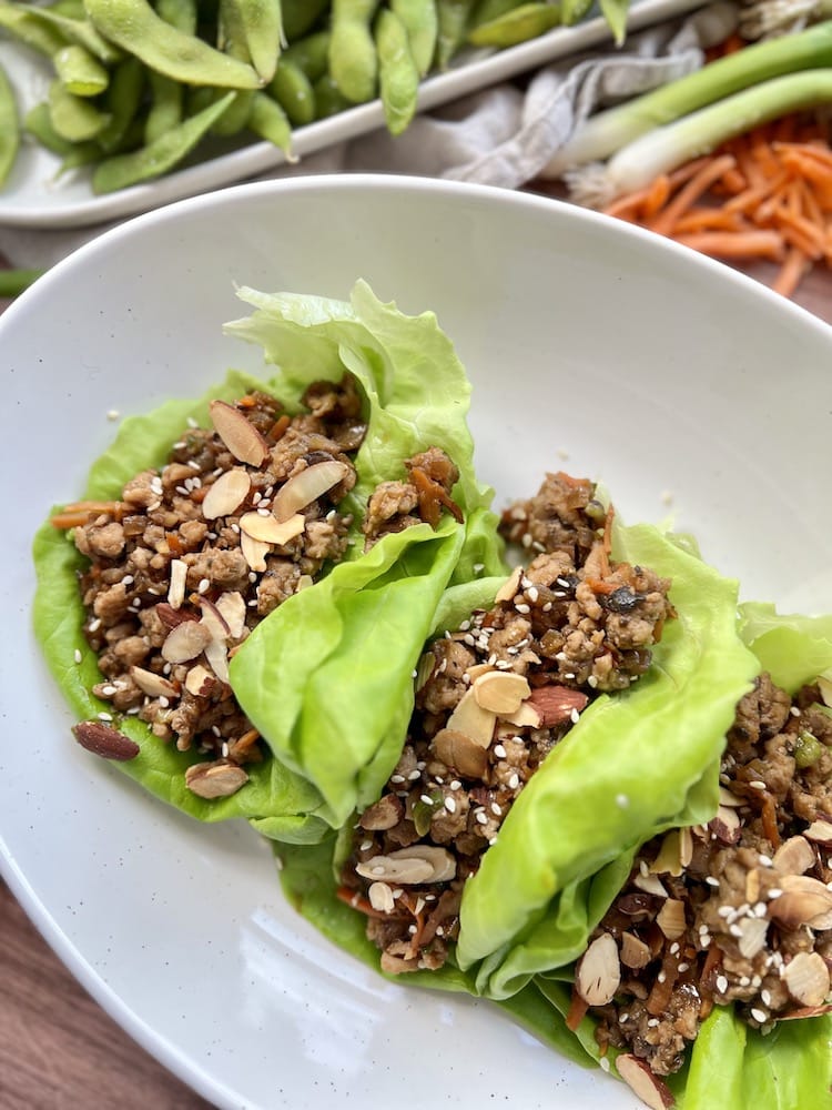 Asian Chicken Lettuce Wraps on a serving plate