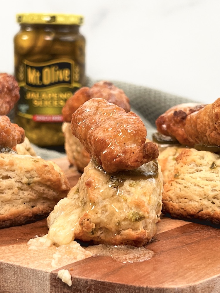Chicken and Jalapeno Biscuit Bites on wooden cutting board